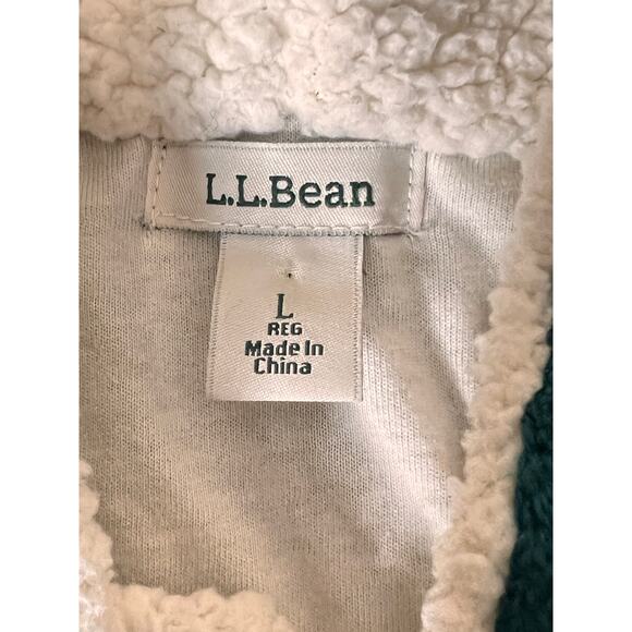 LL BEAN size L sweater chunky cable knit teal hood lined wool blend outdoors - Picture 5 of 5